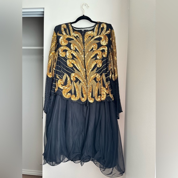 Vintage Black and Gold Beaded Dress by Xoanon - Picture 2 of 16